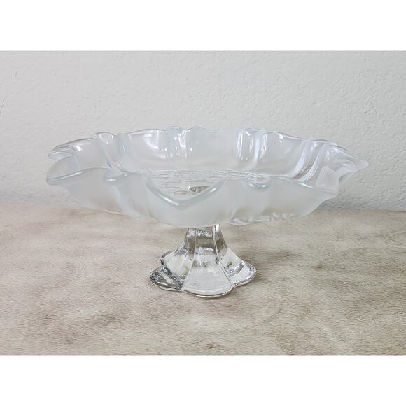 Mikasa Pedestal Footed Bon Candy Cookie Dish Clear Frosted Christmas 9 1/2" x 4" - Picture 2 of 14